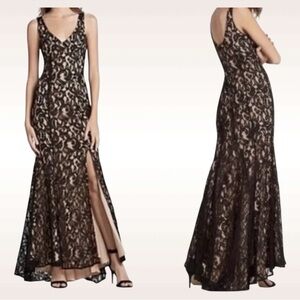 BCBGeneration Lace Pink lining Sleeveless V Neck Evening Gown Maxi Dress Size 10